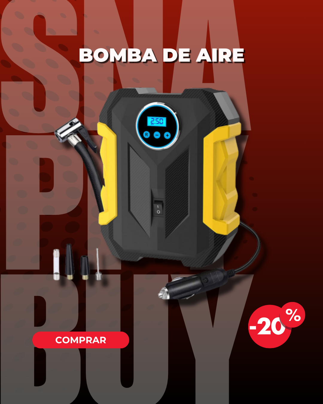 BOMBA DE AIRE PORTATIL CON LINTERNA LED - práctica, compacta y siempre lista